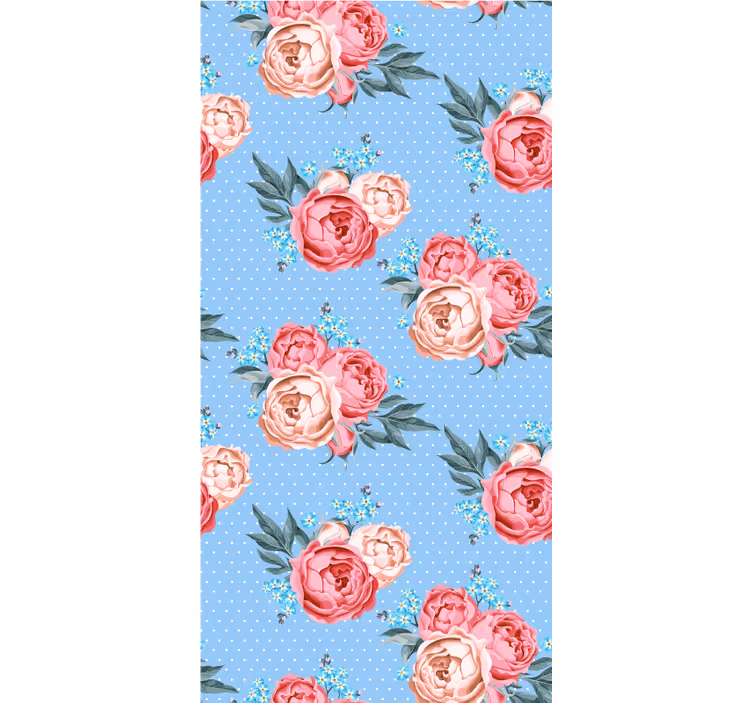 Tapet korridor blå blomstrende rosa roser - Tenstickers