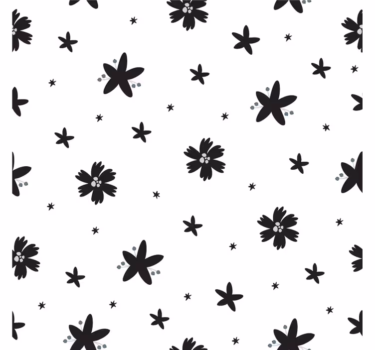 Tapet blomster svart og hvit blekkmønster - Tenstickers