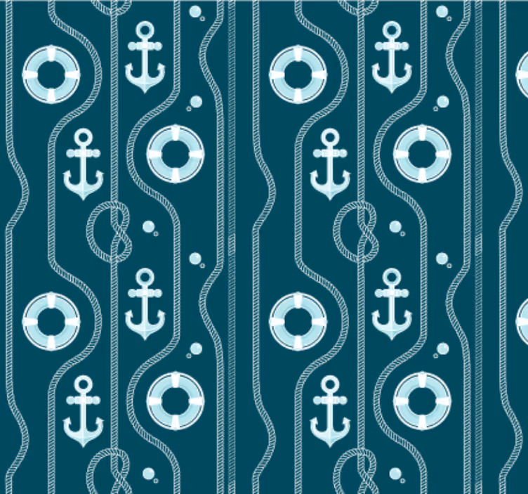 Tapet bad blå nautisk anker - Tenstickers