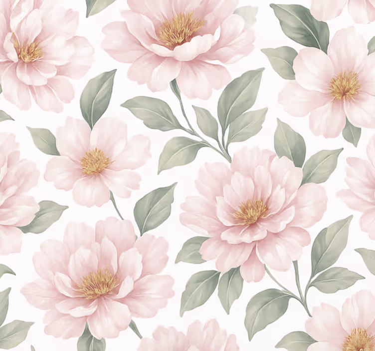 Tapet stue pastell pion blomster - Tenstickers