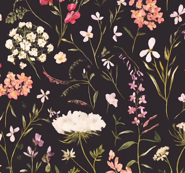 Tapet stue mørke vårblomster - Tenstickers