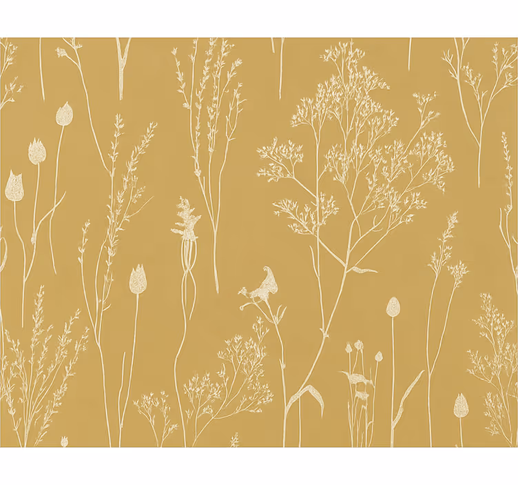 Tapet stue oker nordisk blomsterdesign - Tenstickers