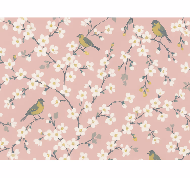 Tapet blomster pink orchidefugler - Tenstickers
