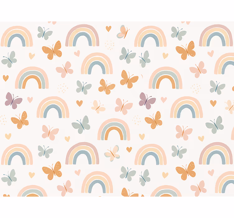 Tapet barn søtt regnbue-design med sommerfugler - Tenstickers