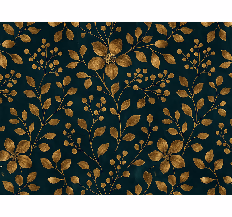 Tapet gift mørkeblå design med gullblomster - Tenstickers