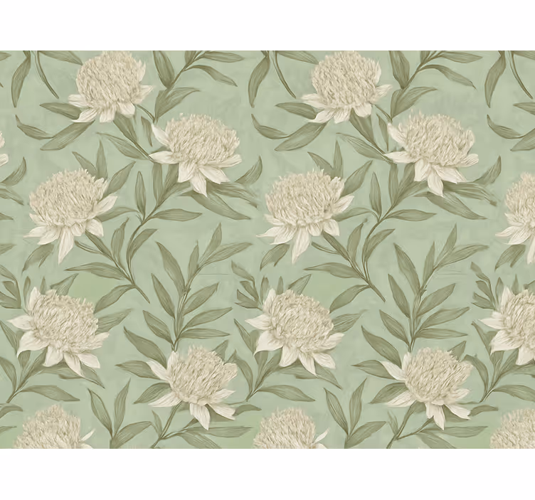 Tapet stue hvit protea-stil blomster - Tenstickers