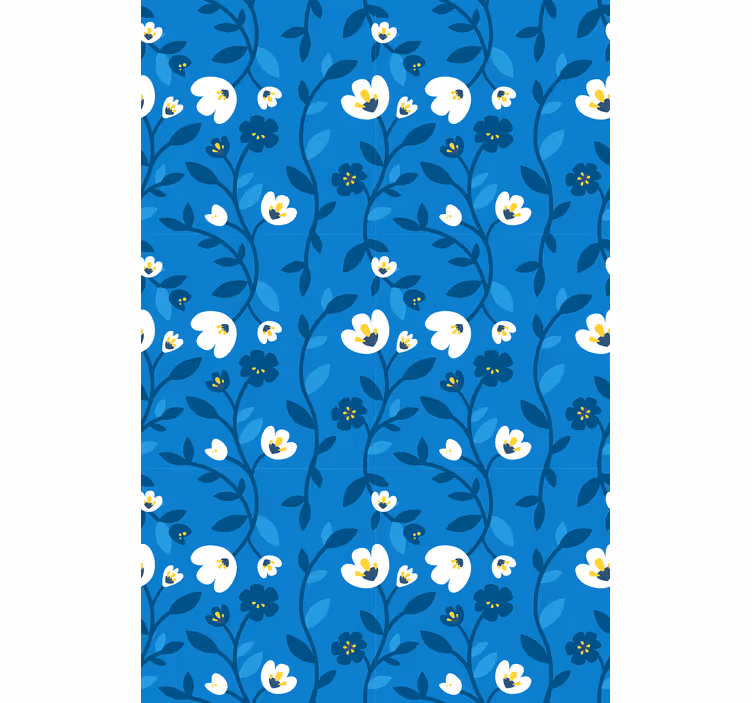 Tapet blomster hvite blomster med blå bakgrunn - Tenstickers