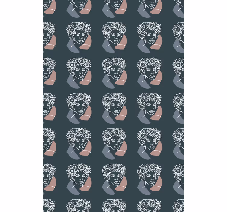 Tapet blomster minimalistisk solblomst med kvinne - Tenstickers