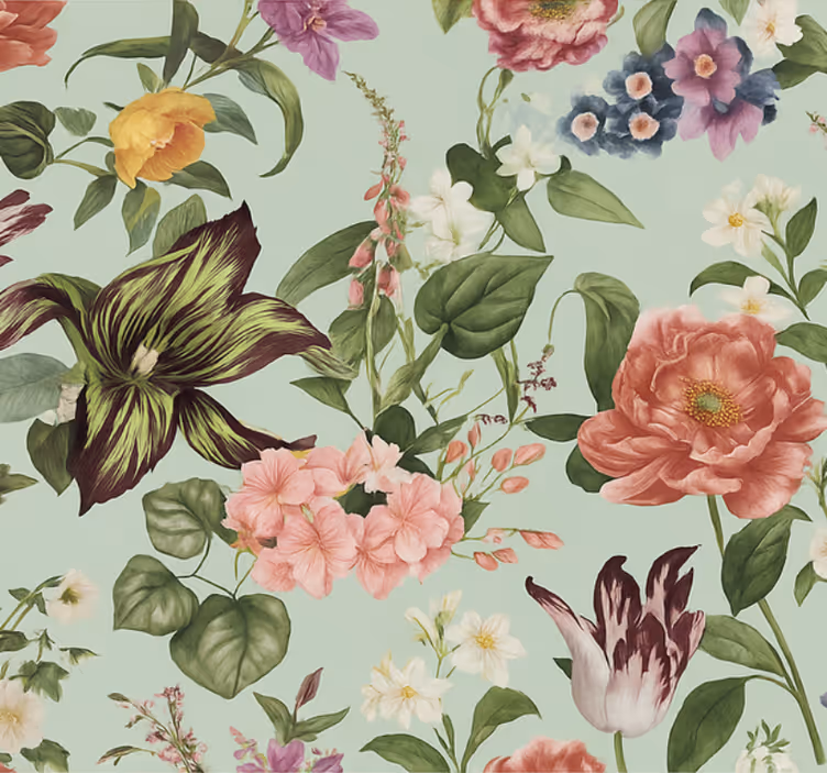 Fargerik vårblomst tapet soverom - Tenstickers