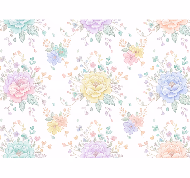 Tapet lilla pastell barnerom blomster - Tenstickers