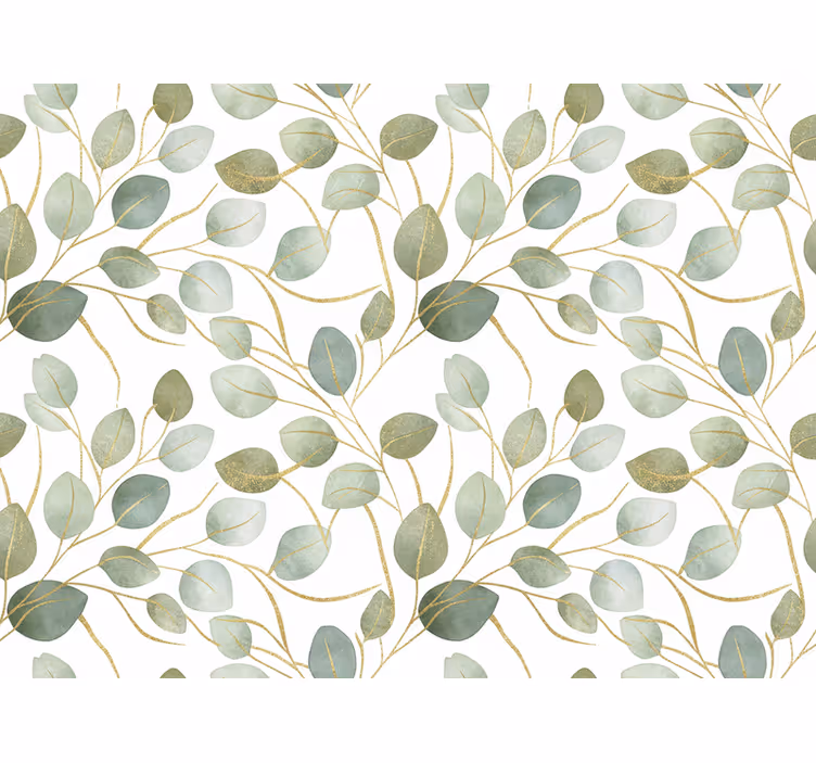 Tapet grønne blader eucalyptus gullskimmer - Tenstickers