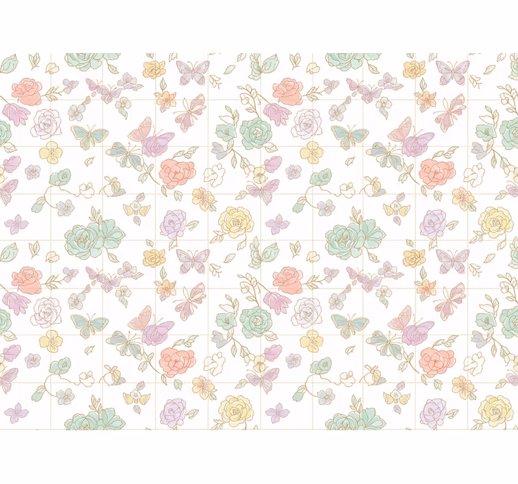 Tapet blomster myke farger sommerfugl - Tenstickers