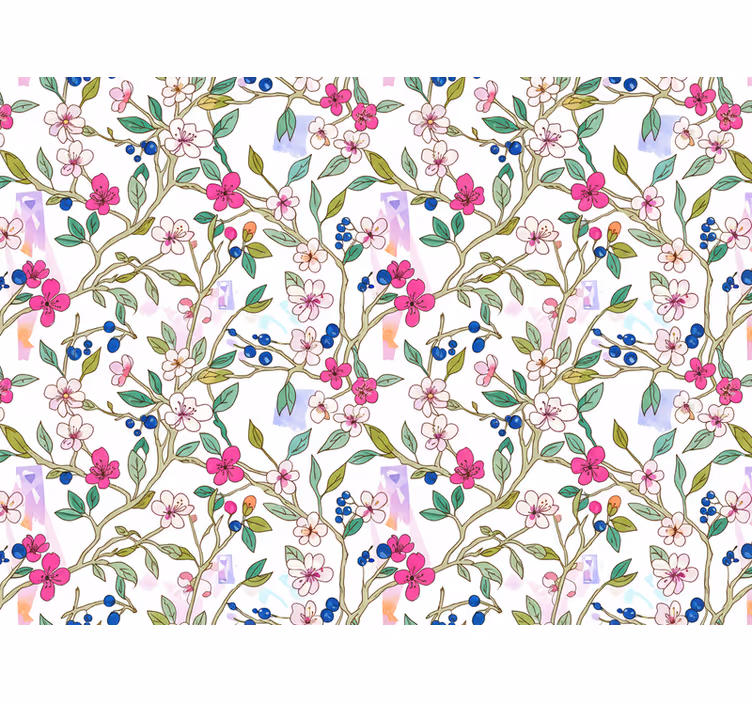 Tapet blomster fargerike blomstrende grener - Tenstickers