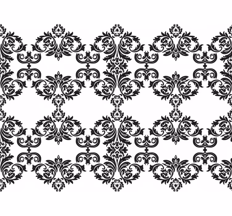 Tapet barokk svart damask blomstermønster - Tenstickers