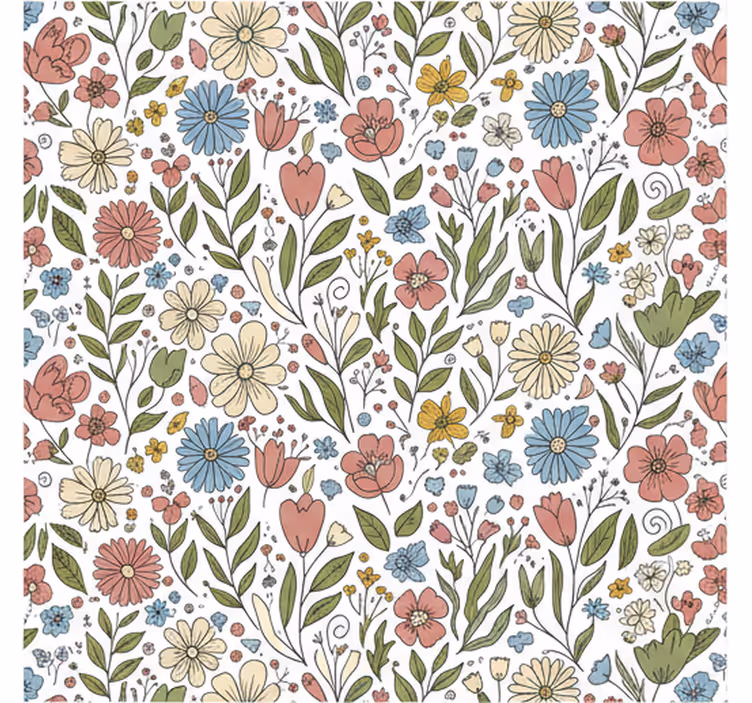 Tegnet blomster tapet grønne blader - Tenstickers