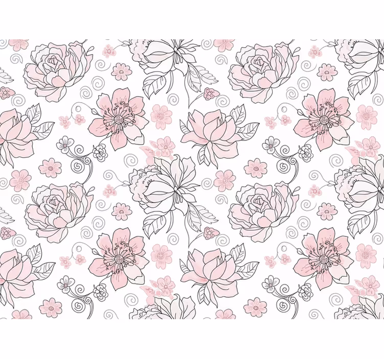 Tapet grønne blader blomsterdesign svart og rosa - Tenstickers