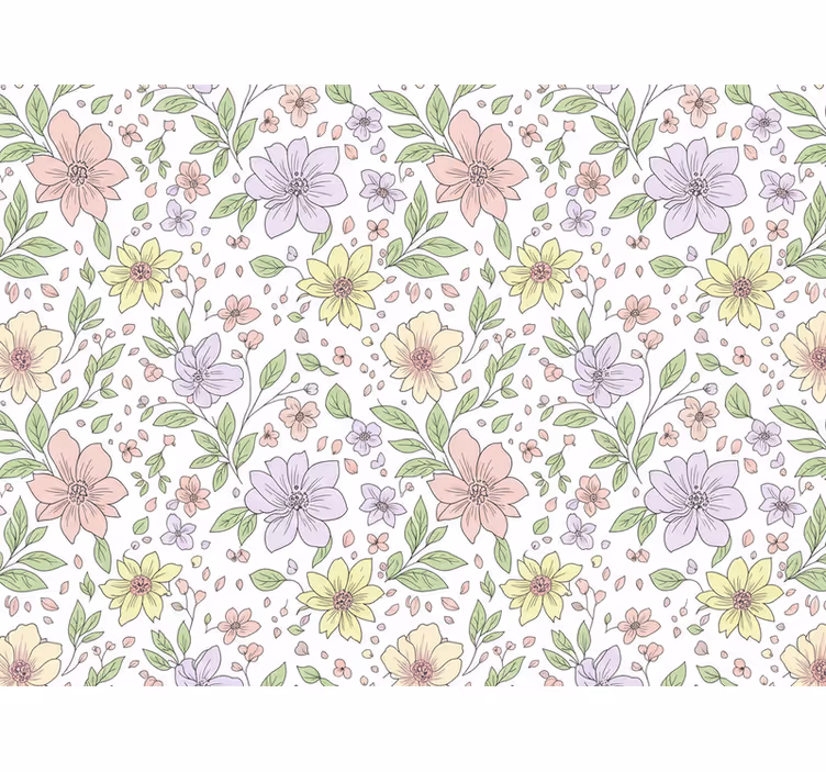 Tapet grønne blader forskjellige farger blomster myk - Tenstickers