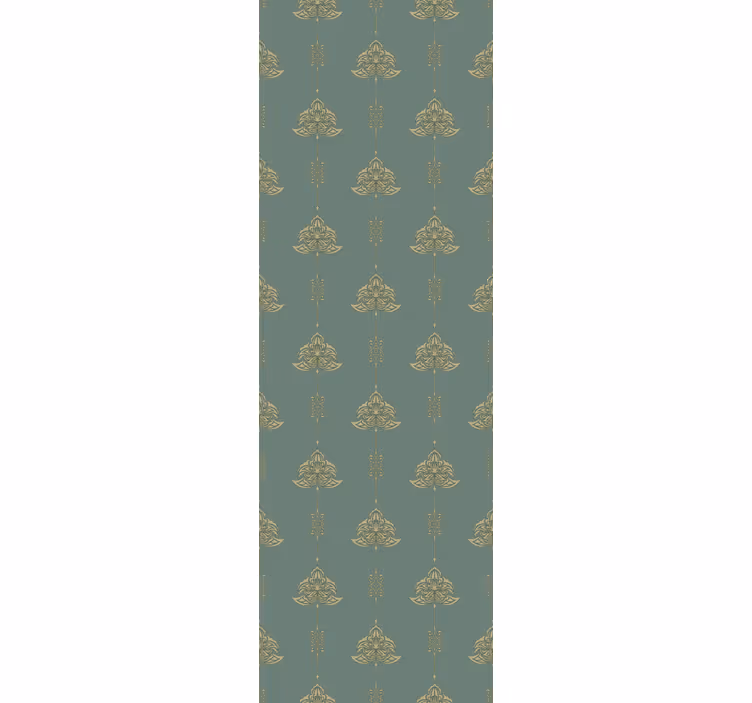 Tapet grønn jugendstil mønster med gullblomster - Tenstickers