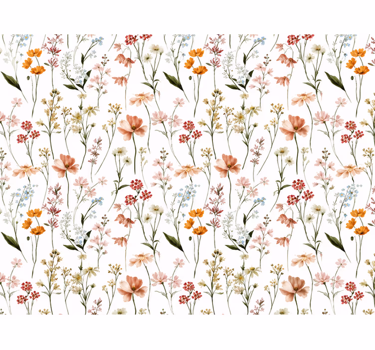 Tapet grønne blader med fargerike blomster - Tenstickers