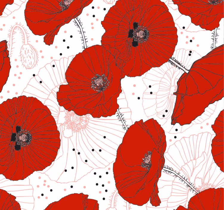 Natur tapet røde blomster og tegninger - Tenstickers