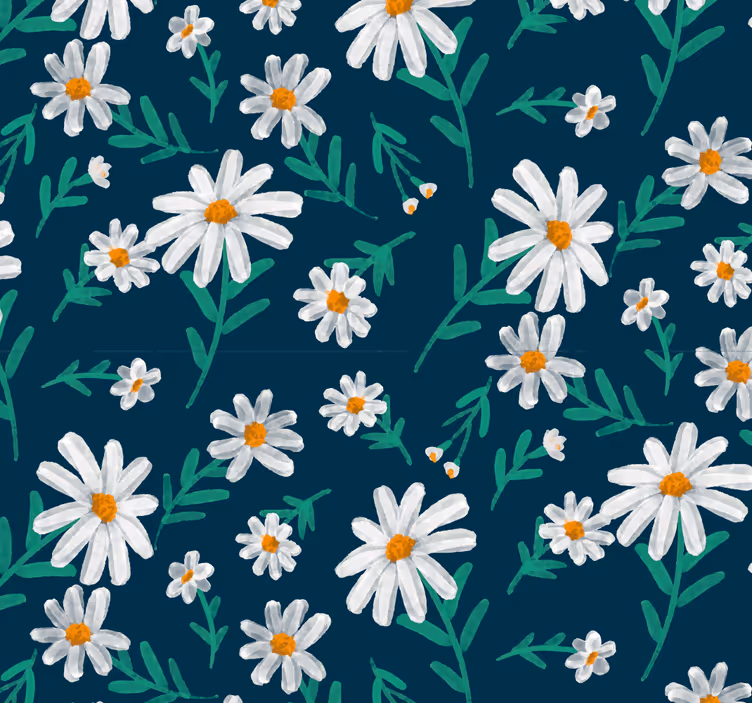 Blomst tapet tusenfryd på blå tapet - Tenstickers
