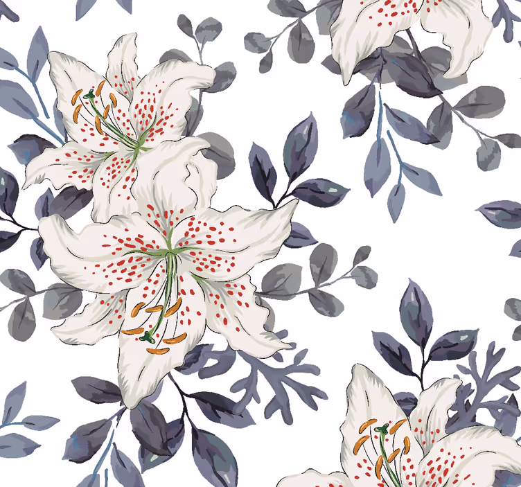 Rødprikkete liljer blomster tapet - Tenstickers