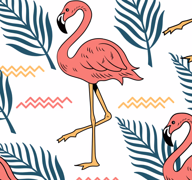 Tropiske blader med flamingoer dyretapet - Tenstickers