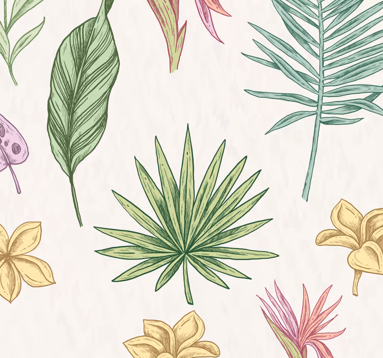Blomster og palmer blomster tapet - Tenstickers