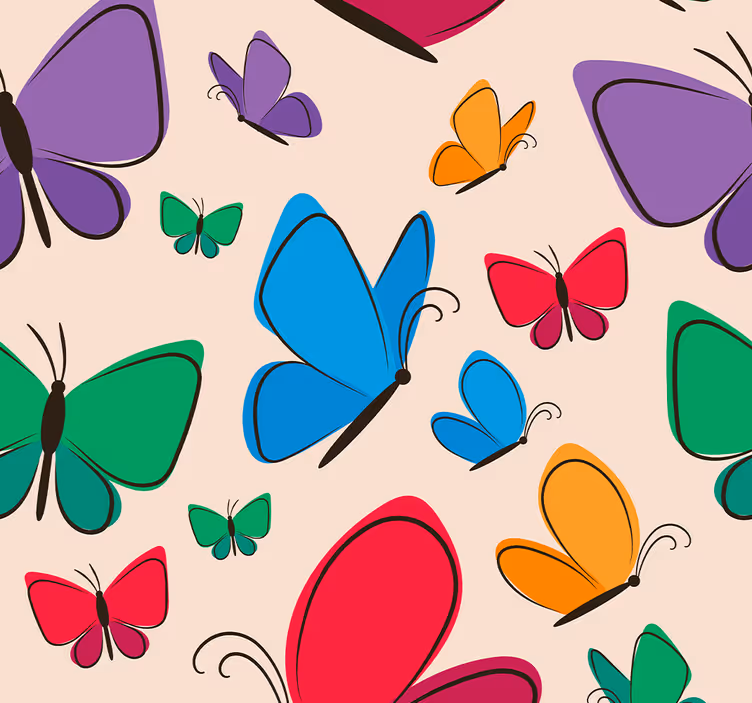 Fargerikt motiv på beige bakgrunn tapet sommerfugl - Tenstickers