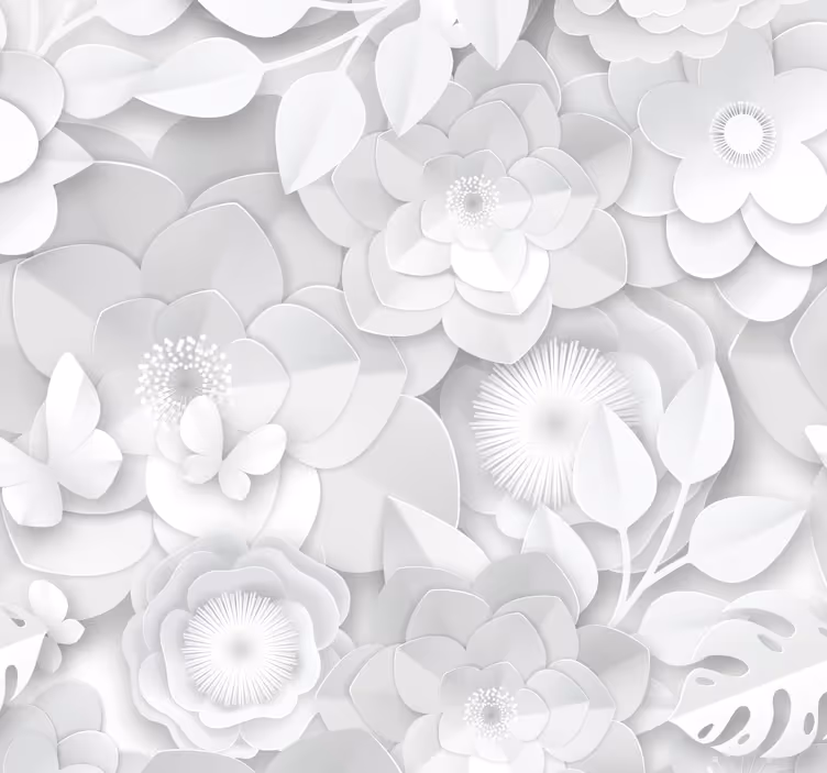 3d hvite blomster tapet - Tenstickers