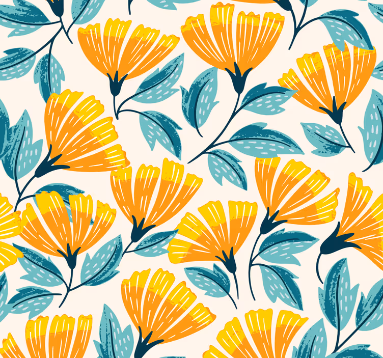Soverom oransje blomster tapet - Tenstickers