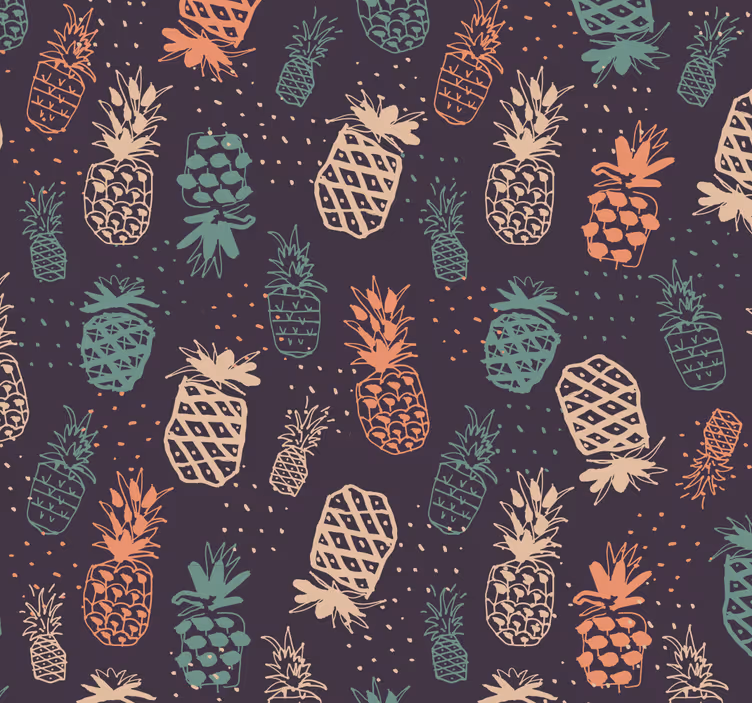 Blå ananas vintage tapet til vegg - Tenstickers
