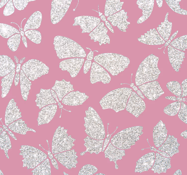 Sølv sommerfugler på rosa bakgrunn tapet - Tenstickers