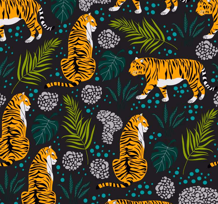 Svart bakgrunn med tigre dyr tapet - Tenstickers