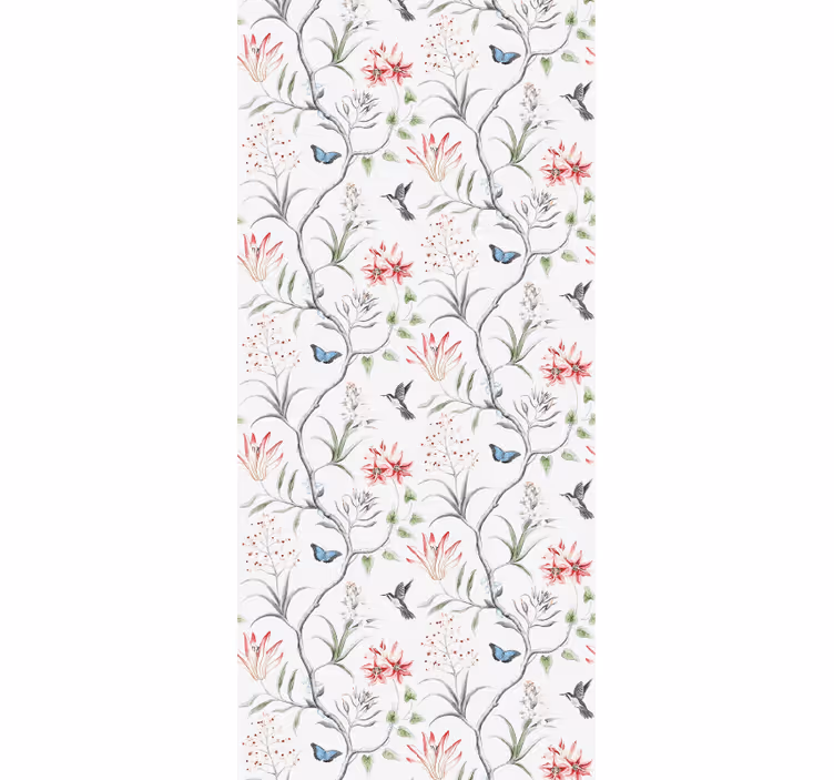 Fugl & sommerfugl blomst gren dyr tapet - Tenstickers
