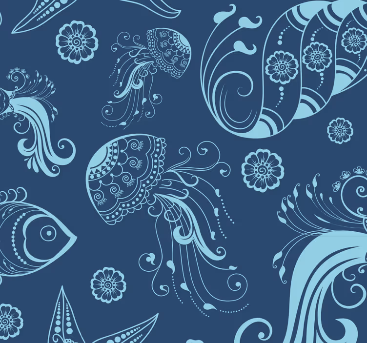 Ornamental sjø liv dyre tapet - Tenstickers