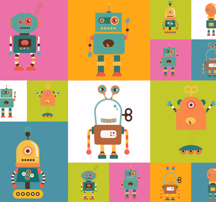 Morsomme roboter barns soverommet tapet - Tenstickers