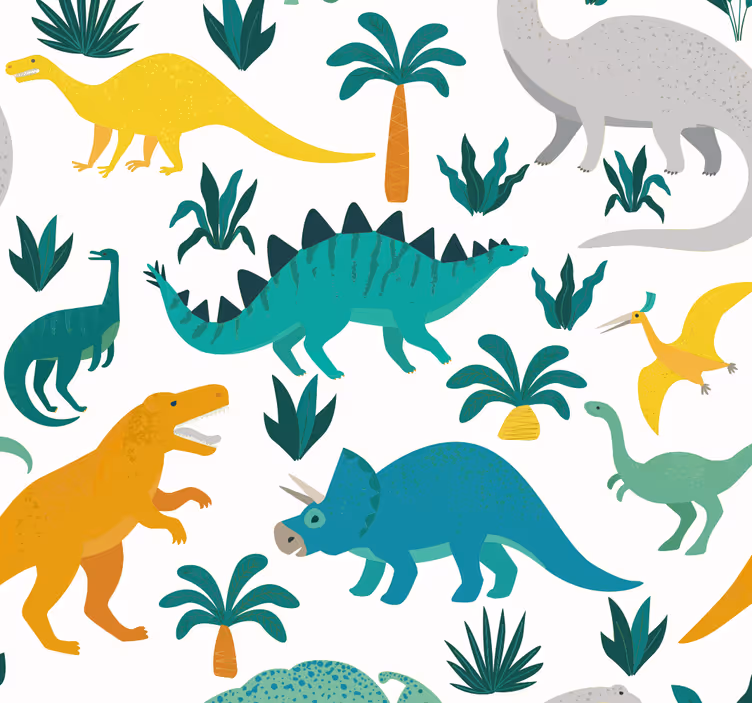 Dinosaurer med trær barn tapet - Tenstickers