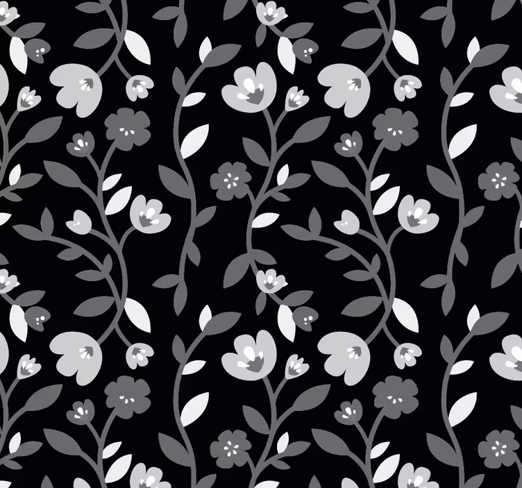 Grå blomster svart bakgrunn blomst tapet - Tenstickers