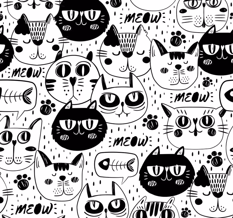 Svart og hvitt katt dyr tapet - Tenstickers