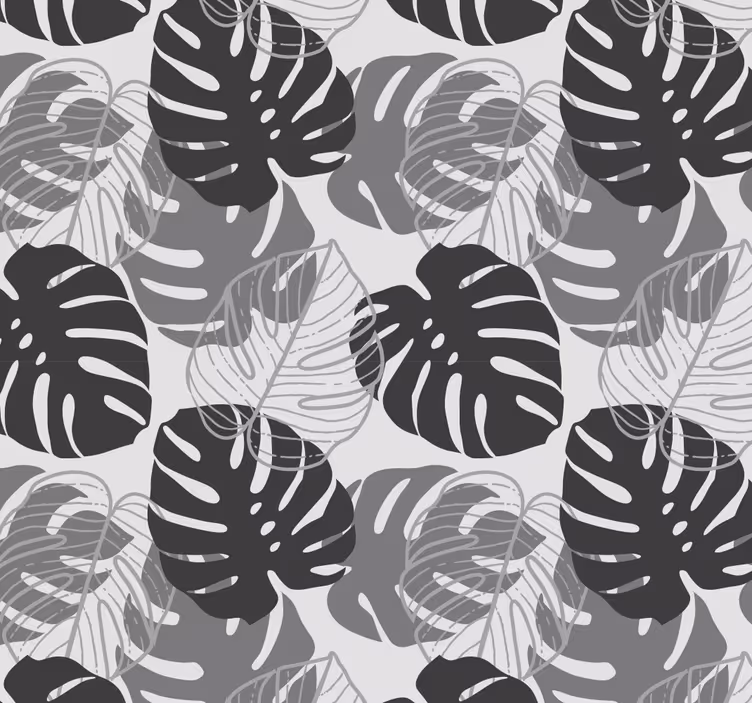 Grå tone monstera blad tapet - Tenstickers