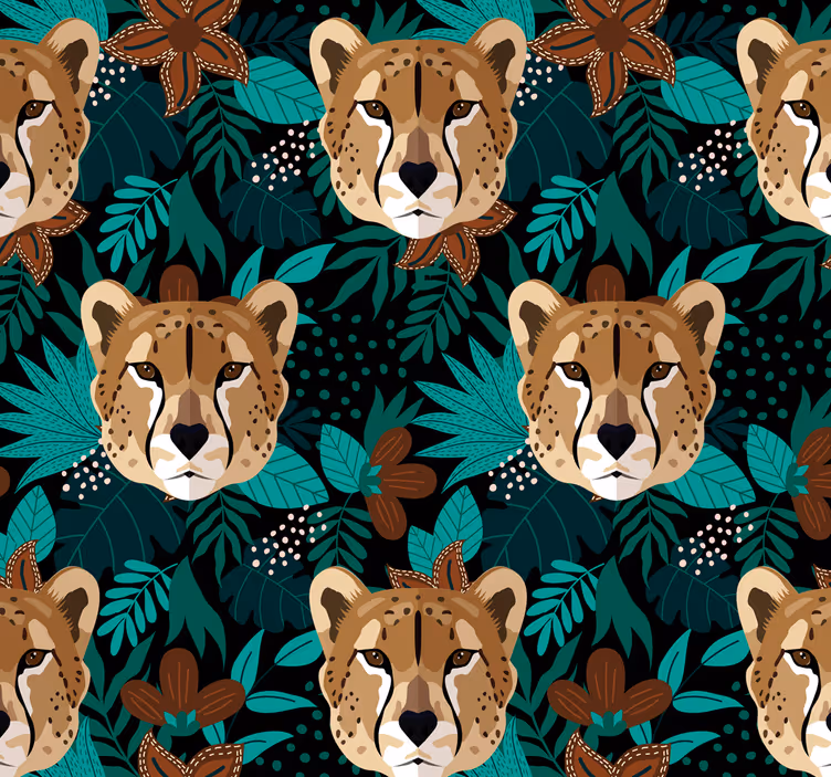 Leopard i tropiske blomster dyr tapet - Tenstickers