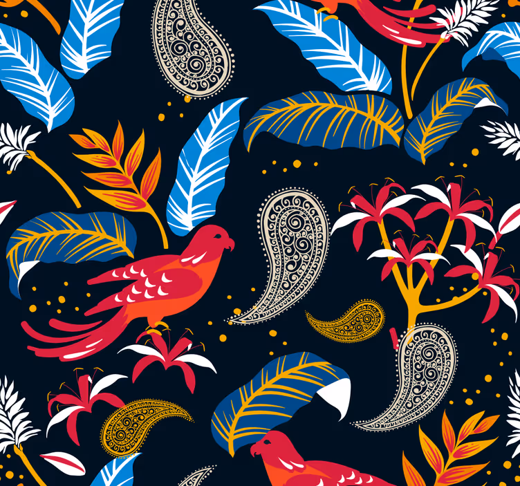 Ornate bird motif tapet stue - Tenstickers