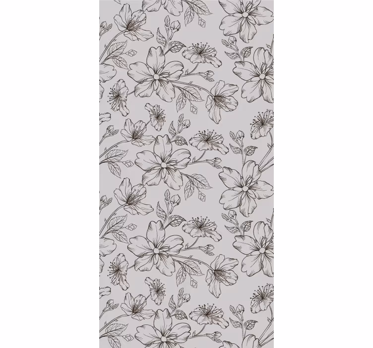 Tegnet svarte blomster blomst tapet - Tenstickers