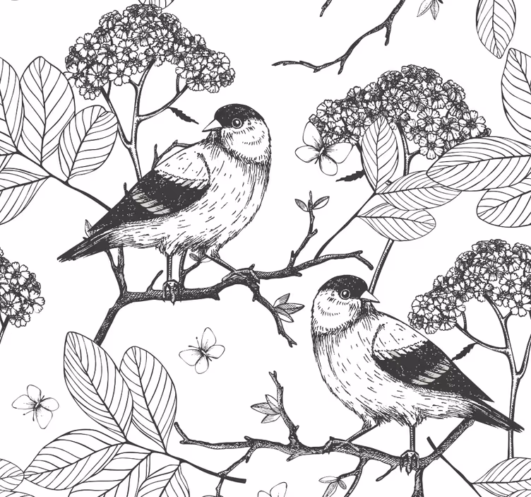 Fugler botanisk motiv fugletapet - Tenstickers