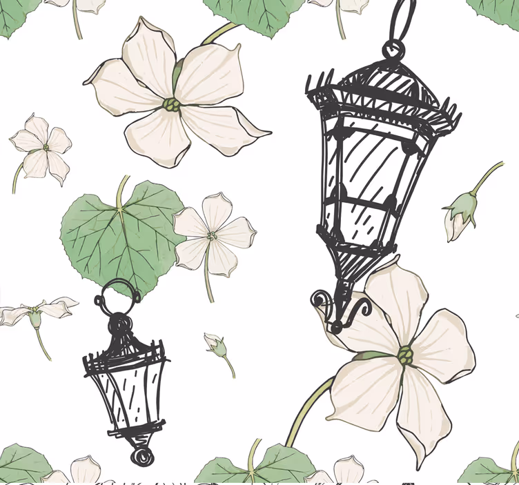 Botanisk lanternemønster tapet pynt - Tenstickers