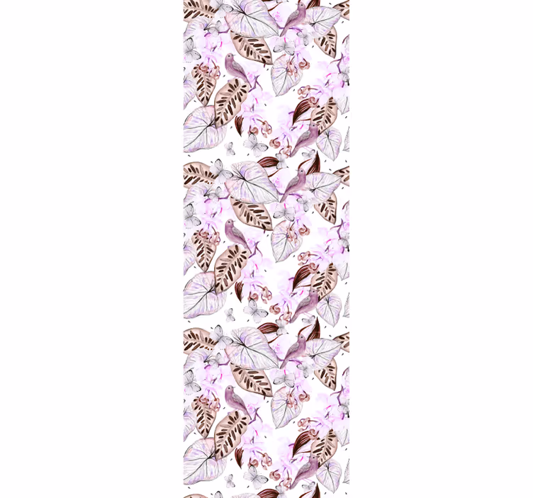 Rosa blomster og fugler tapet blomster - Tenstickers
