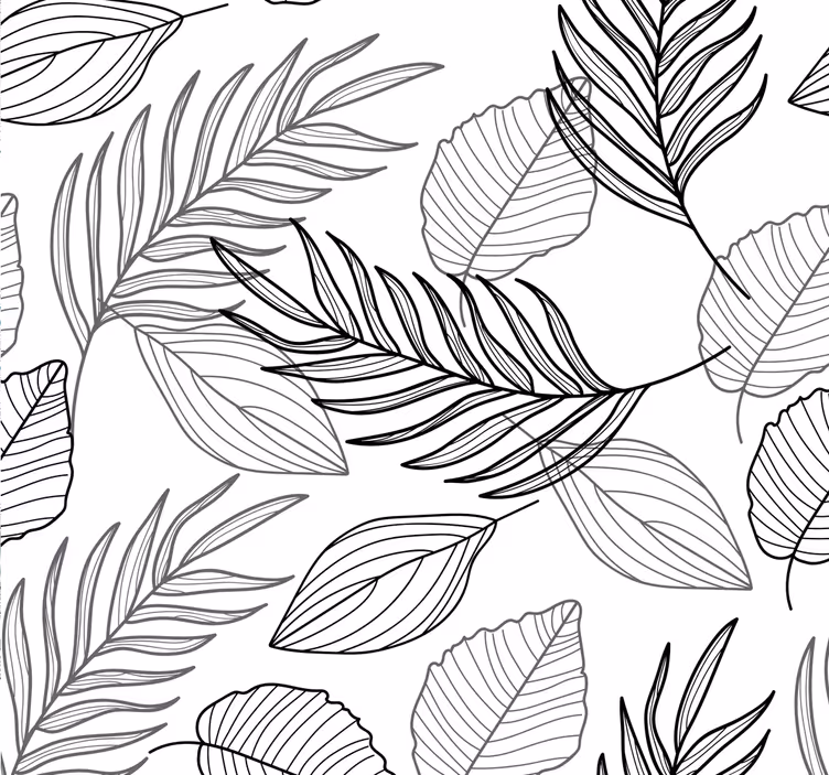 Svart-hvitt, blader, tegning tapet natur - Tenstickers