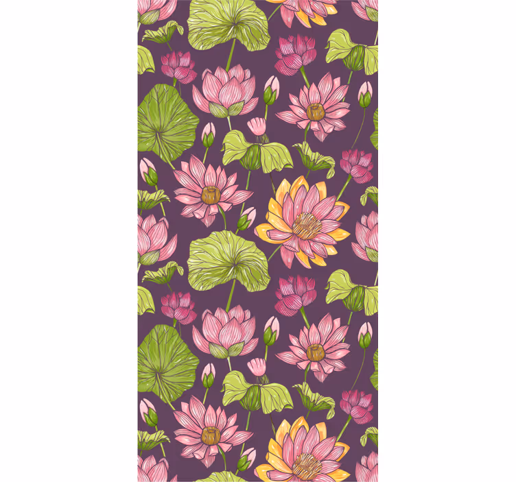 Lotusblader og blomster tapet blomster - Tenstickers
