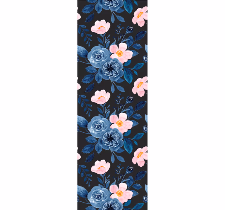 Blått og rosa mønster på svart bakgrunn tapet blomster - Tenstickers